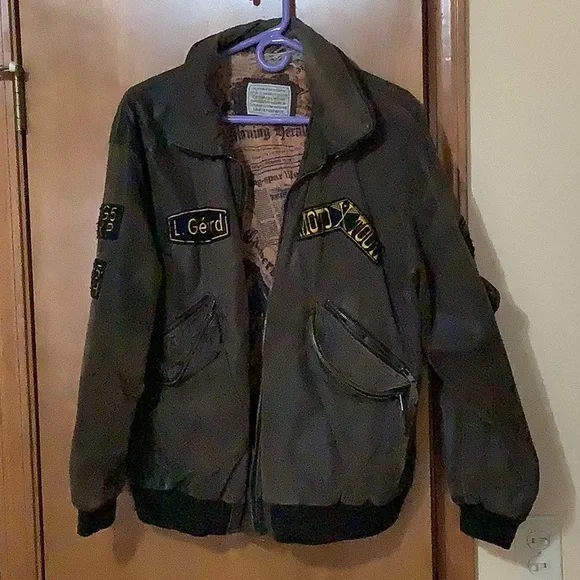 Vintage Leather Jacket w/patches - Picture 1 of 12